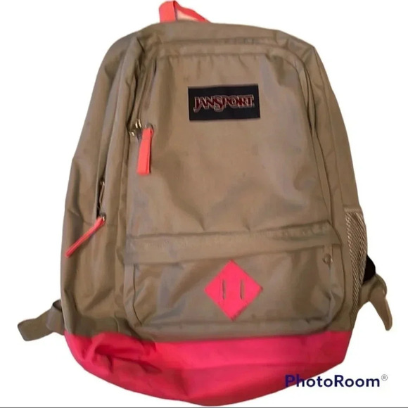 Jansport Pink Gray Backpack Padded Straps Compartments Back to School Storage - Picture 1 of 9